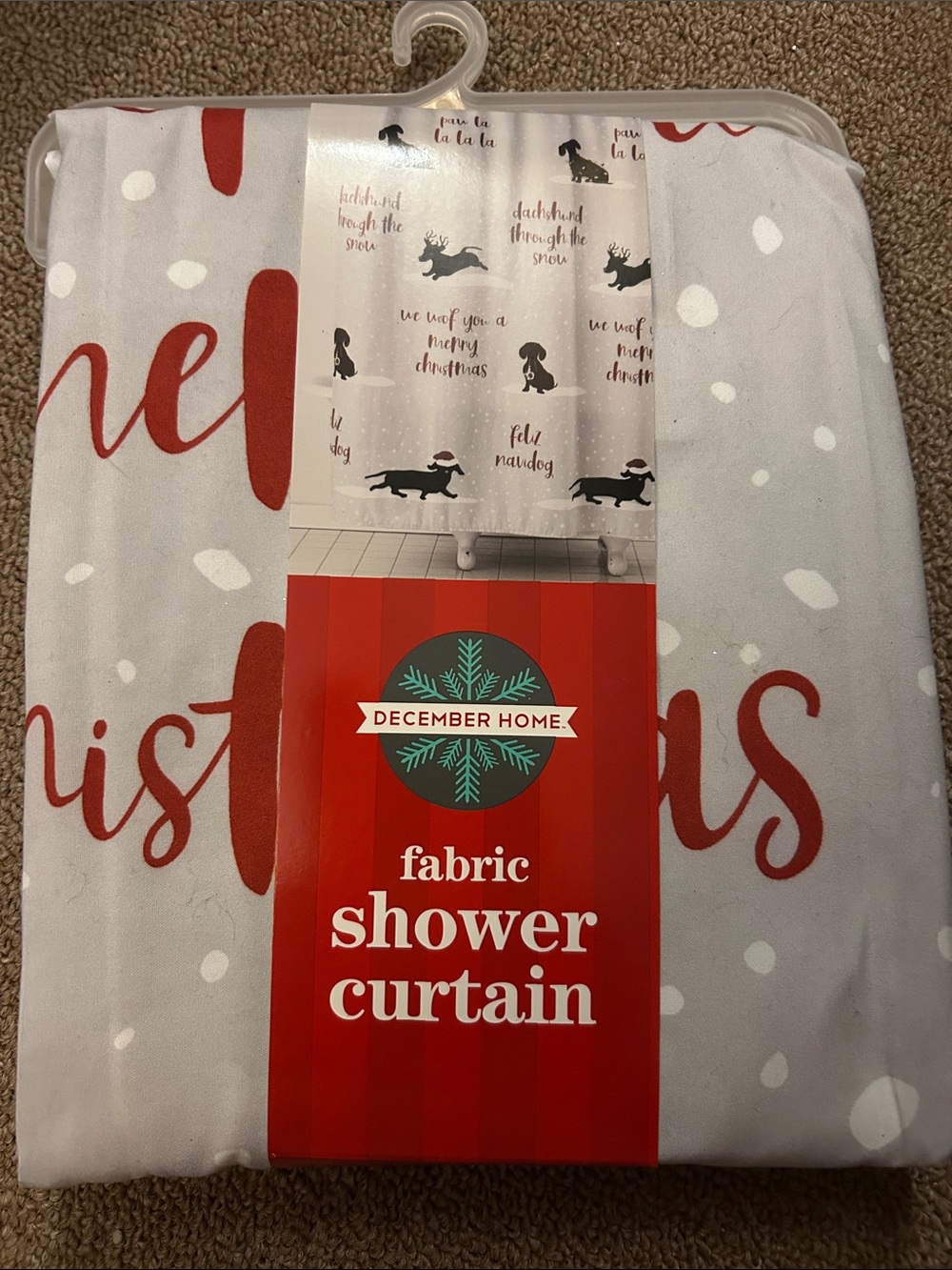 Dachshund themed Holiday Fabric Shower Curtain